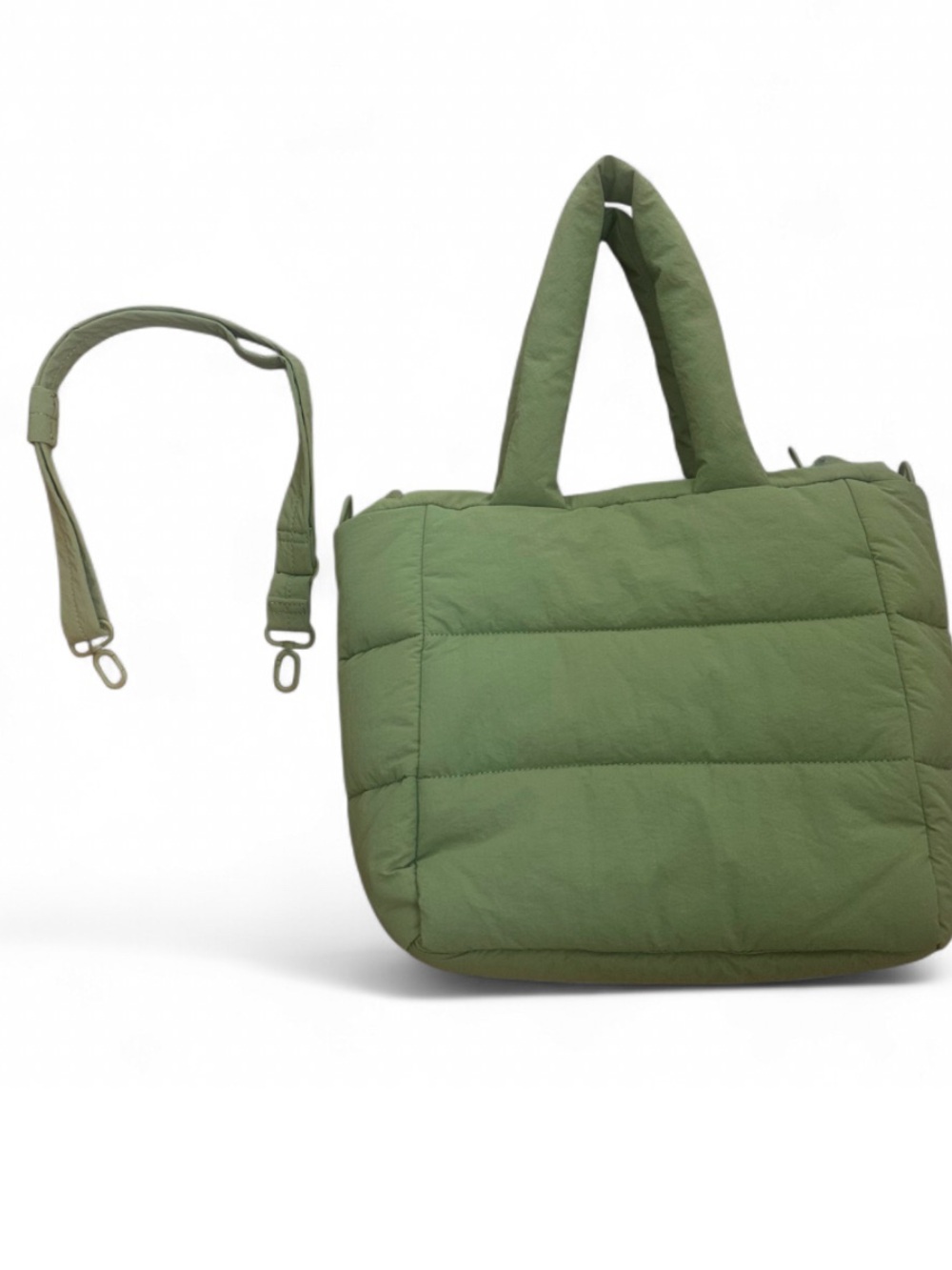 NWT Thacker Quilted Olive Green Tote with Detachable Strap